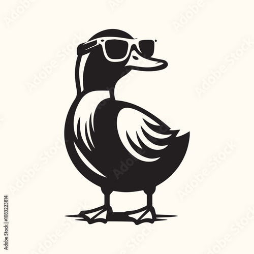 Duck With Sunglasses silhouette vector icon black and white full body