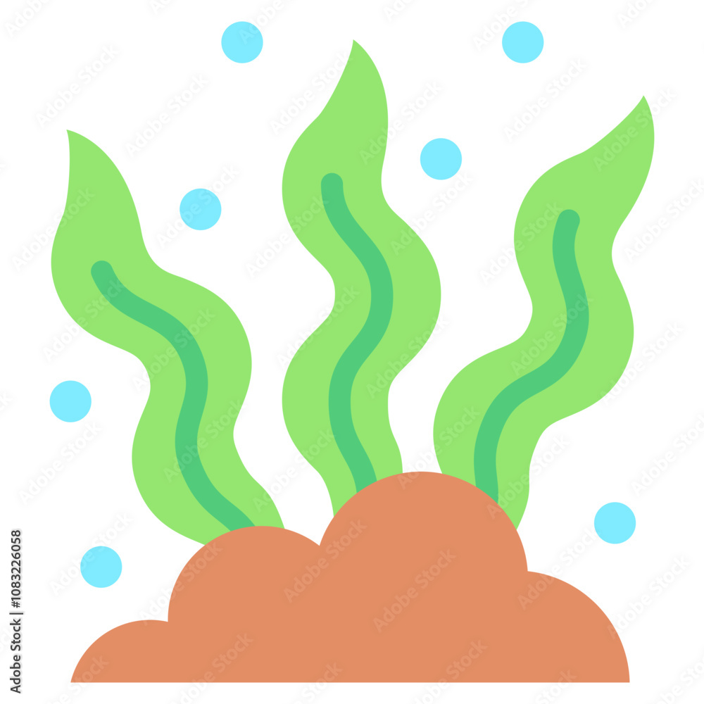 Obraz premium Algae flat color icon, use for UI, UX, app and web development, digital or print. for industry, education, business, ecology and environment, water treatment theme.