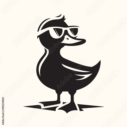 Duck With Sunglasses silhouette vector icon black and white full body