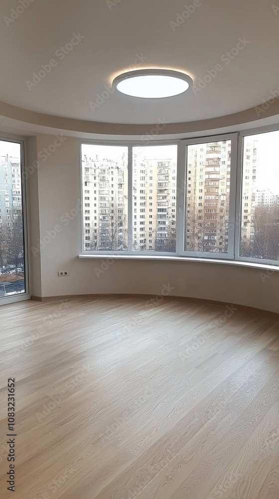 Fototapeta premium Bright and spacious empty apartment with large windows in a modern building during the daytime