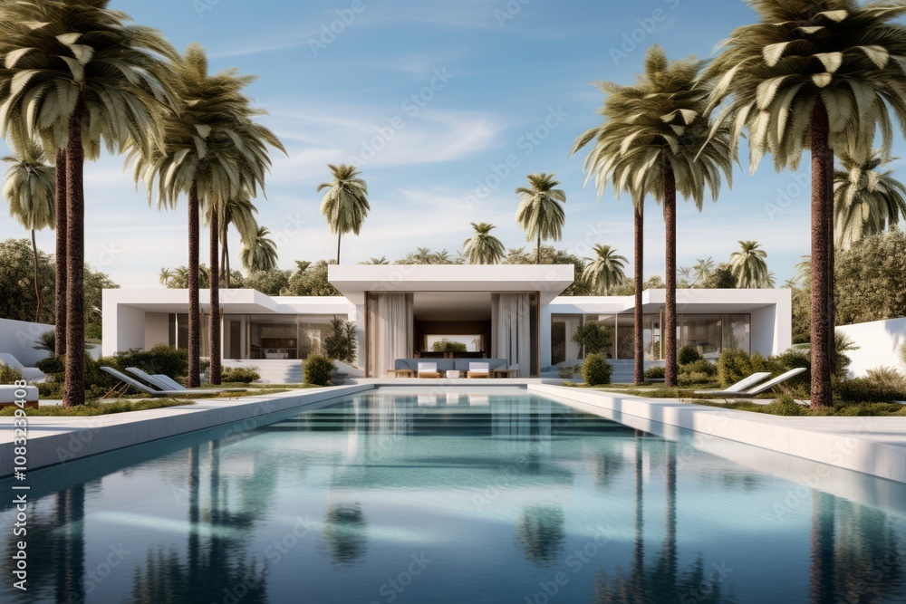 Fototapeta premium Summer Harmony: Oasis by The Pool And Palm Trees