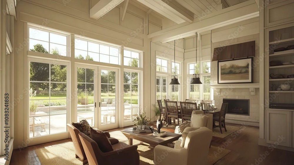 Fototapeta premium Spacious and Inviting Modern Interior with Abundant Natural Light and Elegant Design Elements