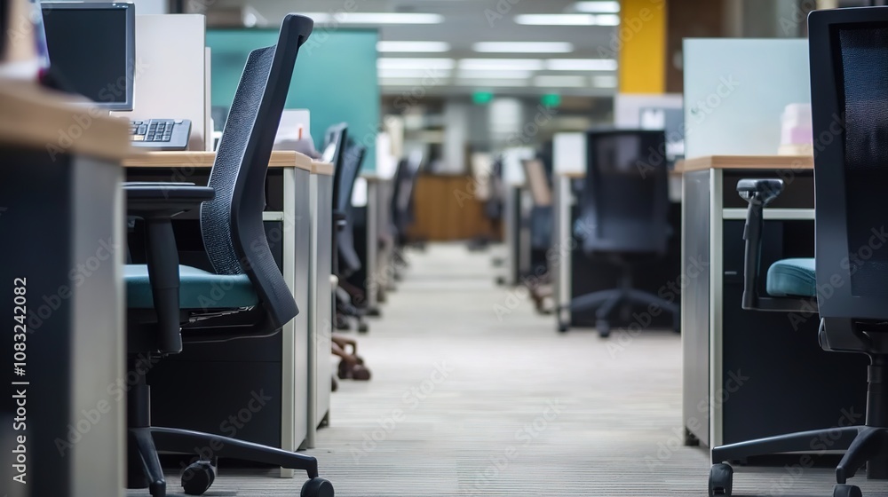 Fototapeta premium A Powerful Image Representing Corporate Layoffs, Featuring Empty Office Spaces and Departing Employees, Capturing the Emotional Impact and Economic Reality of Job Loss.