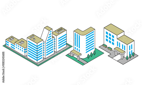 City building isometric composition. Suitable for design element of modern city architecture.