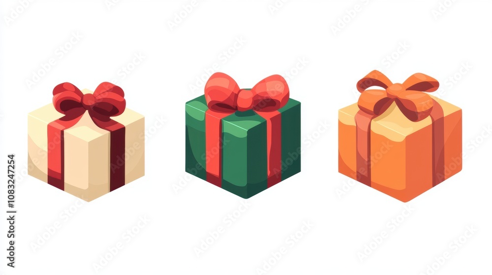 Obraz premium Colorful gift boxes ribbons white isolate background.