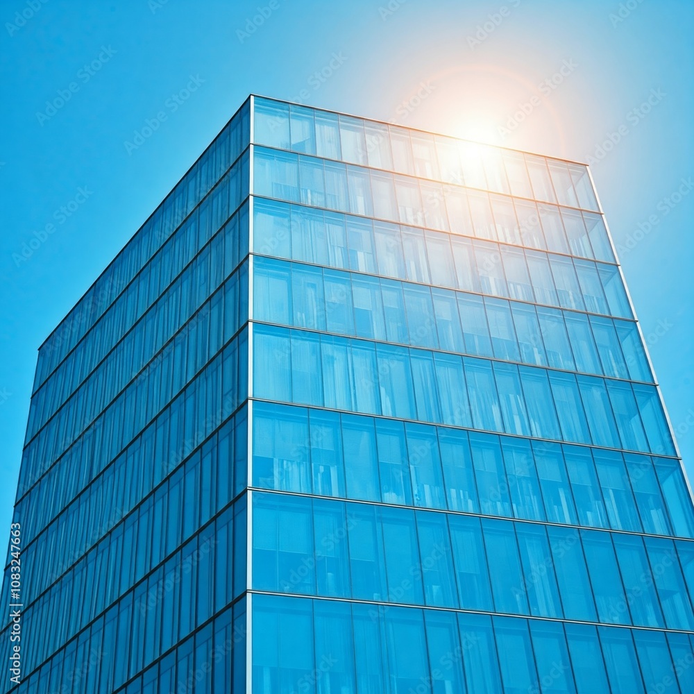 Fototapeta premium Modern glass skyscraper against a blue sky
