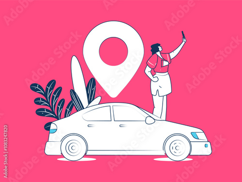 Flat vector concept operation hand drawn illustration of people taking a taxi
