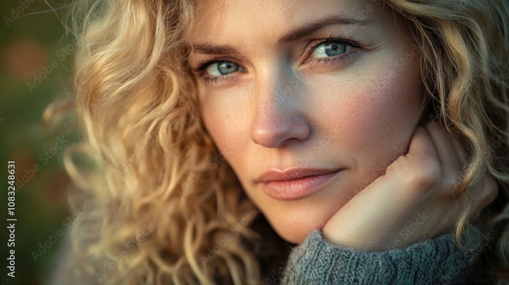 Naklejka premium Blonde woman looking thoughtfully at the camera