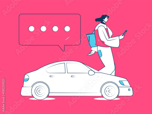 Flat vector concept operation hand drawn illustration of people taking a taxi
