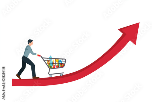Economic crisis, financial crisis due to rising inflation, commodity prices. Rising price. Concept of crisis and rising commodity prices. High inflation affects the prices of goods on world markets.