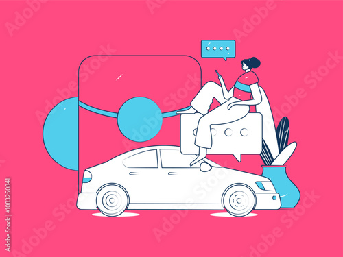 Flat vector concept operation hand drawn illustration of people taking a taxi
