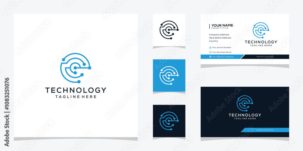 Fototapeta premium letter E technology data network logo design icon, business card vector template