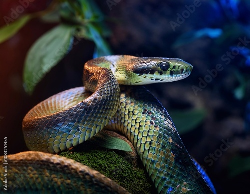 A snake lying on the tree photo