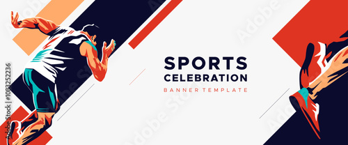 Sports Celebration featuring illustrations of running athletes or runners in a grunge silhouette design style. Design with a running sports competition concept. national and international sports