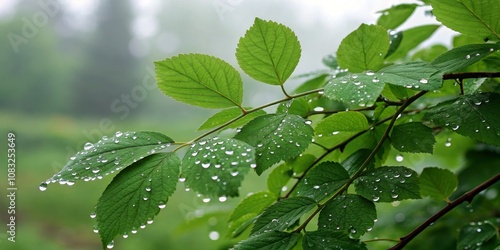 Close-Up of Dewy Green Leaves in Minimalist Style for Nature Enthusiasts