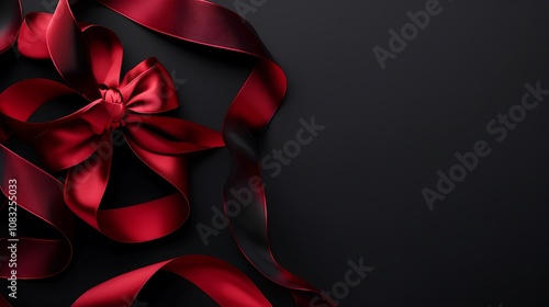 A decorative red ribbon arranged elegantly on a dark background, ideal for gift wrapping or festive occasions.