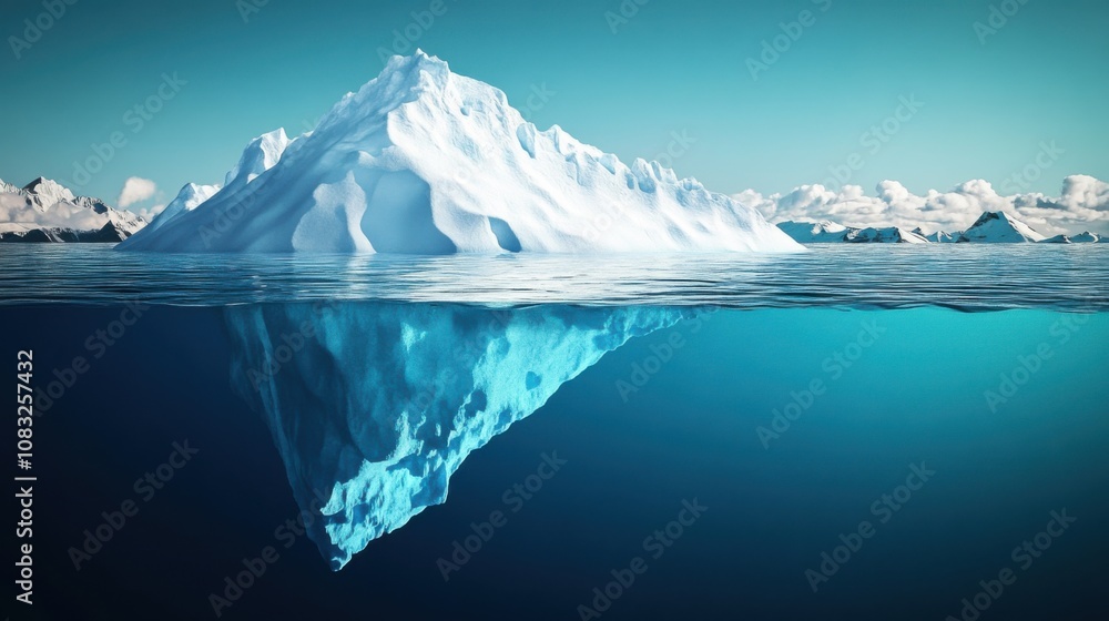 Obraz premium A mesmerizing view of an iceberg floating in the Arctic Ocean, reflecting the pristine whiteness of the ice and the deep blue of the water, Arctic scene