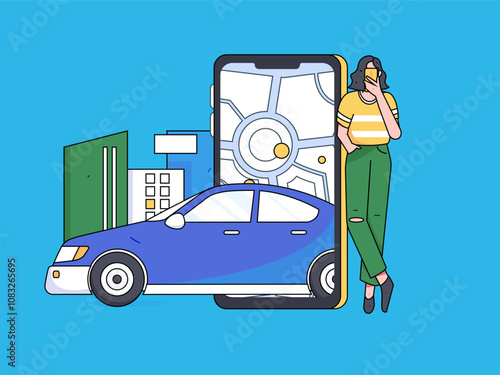 Flat vector concept operation hand drawn illustration of people taking a taxi
