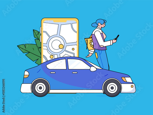 Flat vector concept operation hand drawn illustration of people taking a taxi
