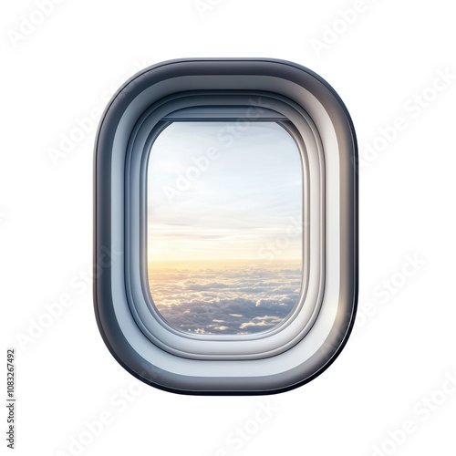 Airplane window view of clouds at sunset photo