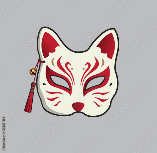Japanese demon cat mask flat vector illustration