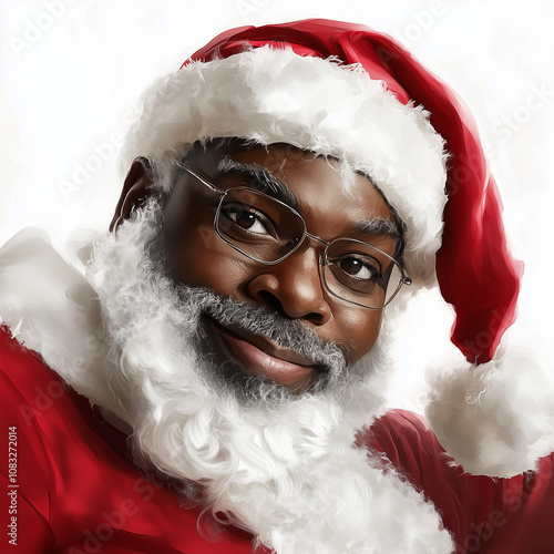 Friendly African American Santa Claus Portrait - Hyper-Realistic Holiday Illustration