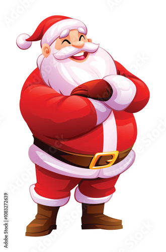 Santa Claus character, smiling happily in his red suit. Vector cartoon illustration