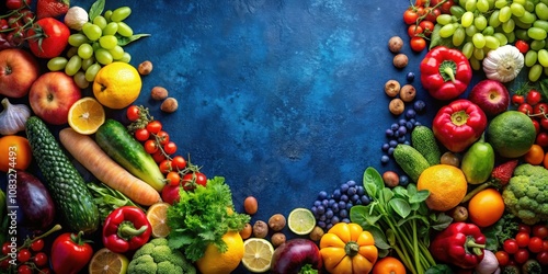 Wallpaper Mural Vibrant Colorful Assortment of Fresh Produce Arranged in a Circular Pattern on a Blue Surface Torontodigital.ca