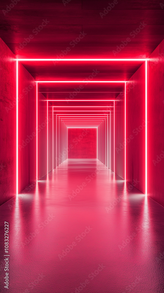 Fototapeta premium Red background, empty room with red lights