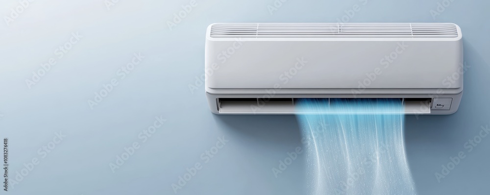 Obraz premium Modern air conditioner with flowing cool air in a minimal setting.