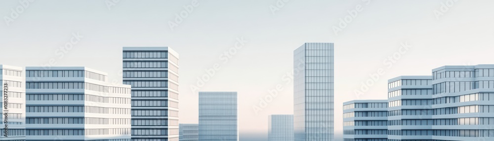 Obraz premium Modern skyline with glass buildings under a clear sky.