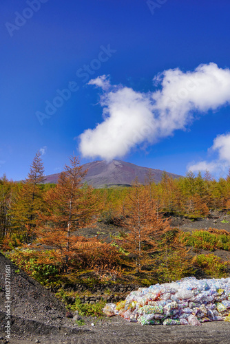 Obraz na płótnie 青空に映える富士山と廃棄物の現実 w salonie