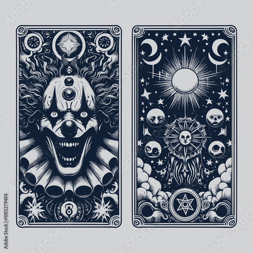 hand-illustrated clown tarot card