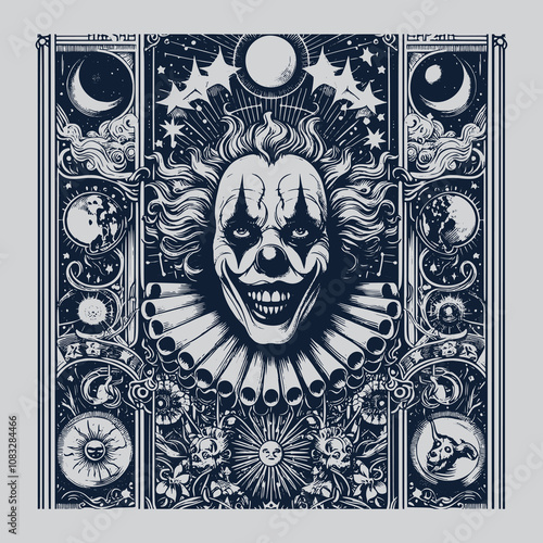 clown tarot card in gothic style