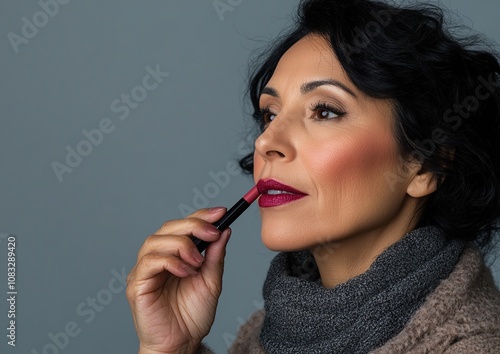 Woman Applying Lipstick photo