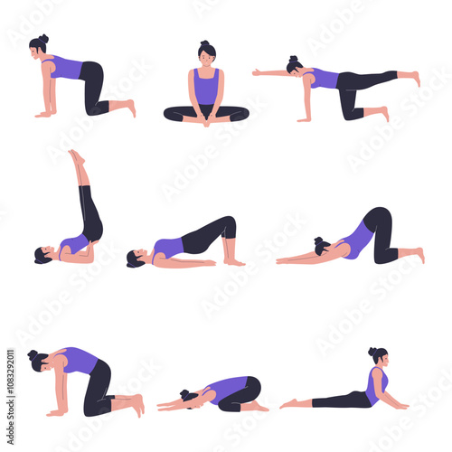 Vector set of kegel exercise for women. Illustration for websites, landing pages, mobile applications, posters and banners. Trendy flat vector illustration