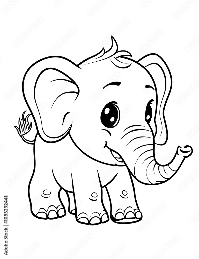Obraz premium Cute Cartoon Baby Elephant Illustration for Coloring Book Pages