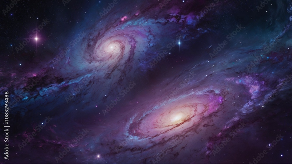 Obraz premium AI GENERATED Background A galaxy themed background with swirling colors of purple, blue, and pink, stars, giving an ethereal.