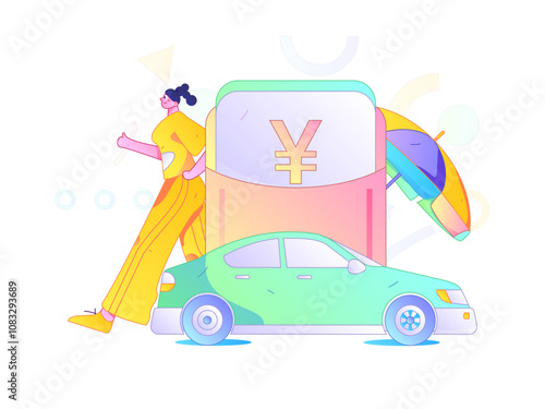 Flat vector concept operation hand drawn illustration of people taking a taxi
