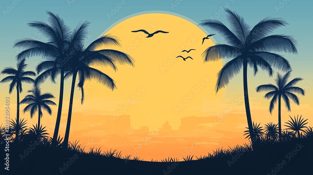 Fototapeta premium 南国の夕方と夕日