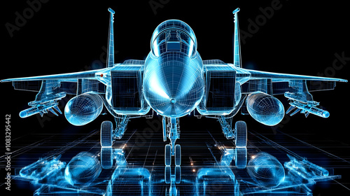 3D Wireframe Fighter Jet Illustration photo