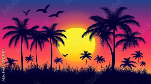 南国の夕方と夕日