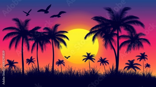 南国の夕方と夕日