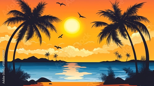 南国の夕方と夕日