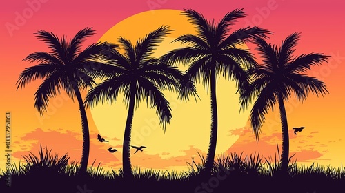 南国の夕方と夕日