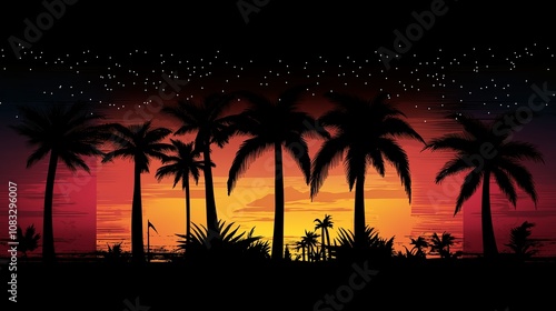 南国の夕方と夕日