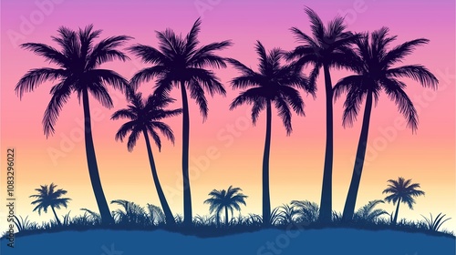 南国の夕方と夕日