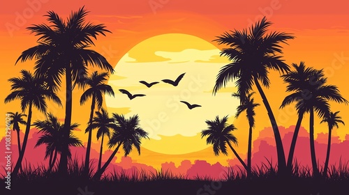 南国の夕方と夕日