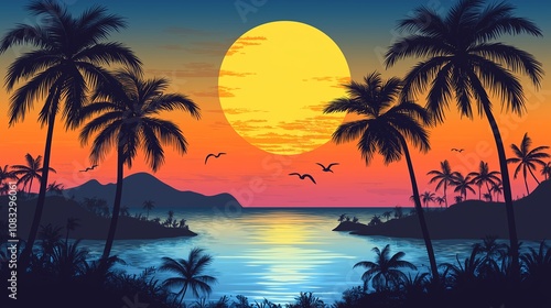 南国の夕方と夕日