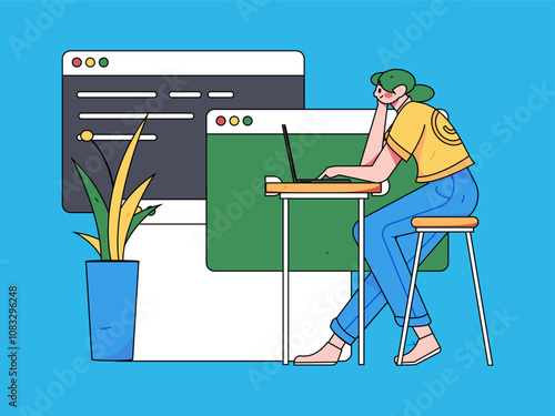 Programming teaching development flat character vector concept operation hand drawn illustration
